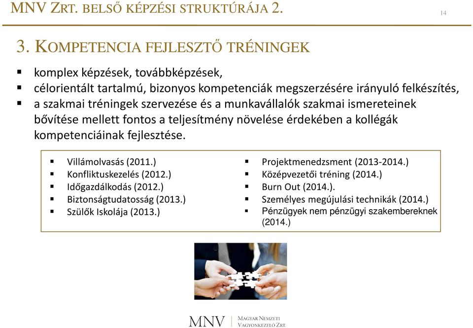 tréningek szervezése és a munkavállalók szakmai ismereteinek bővítése mellett fontos a teljesítmény növelése érdekében a kollégák kompetenciáinak fejlesztése.