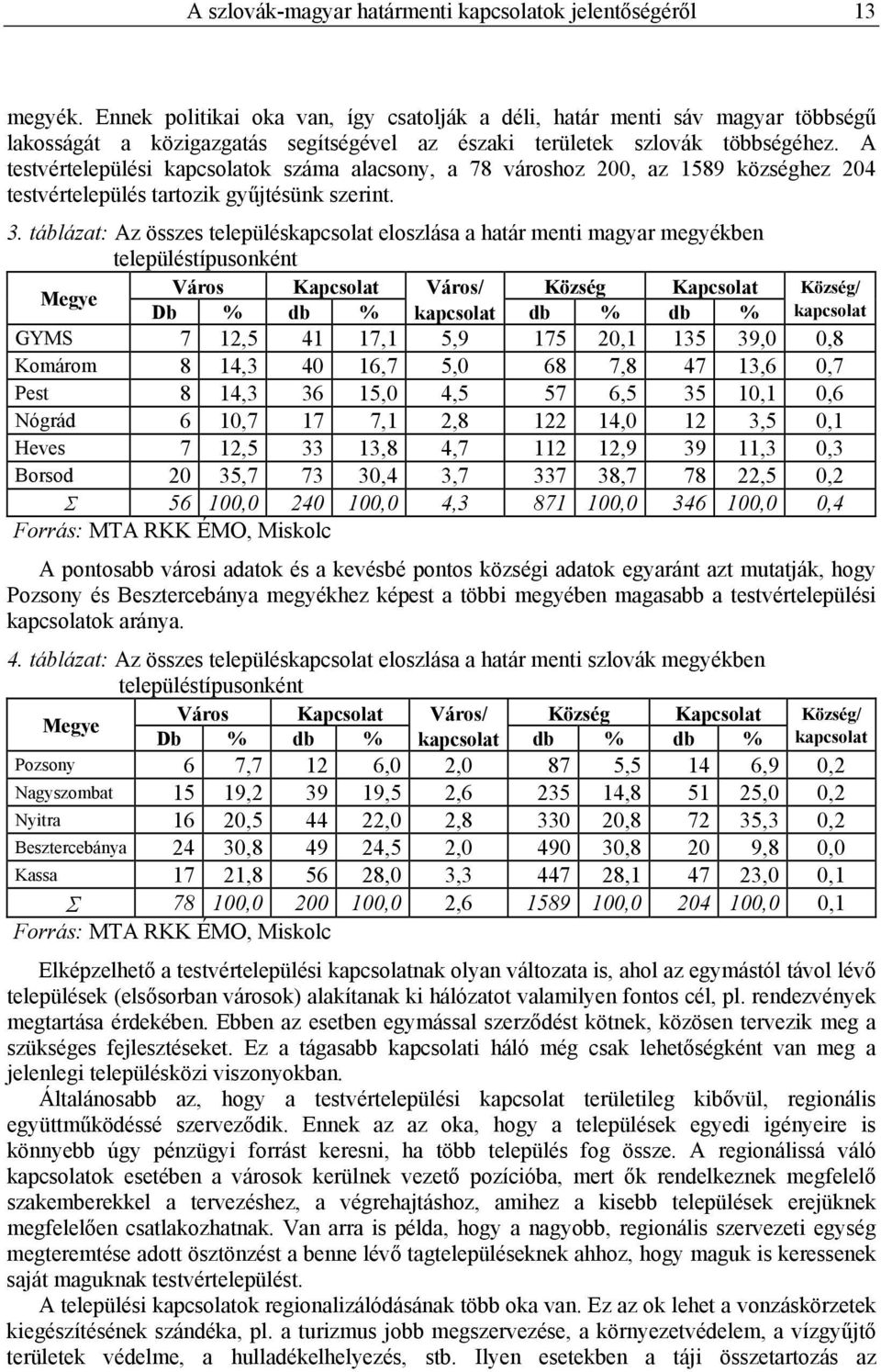 A testvértelepülési kapcsolatok száma alacsony, a 78 városhoz 200, az 1589 községhez 204 testvértelepülés tartozik gyűjtésünk szerint. 3.