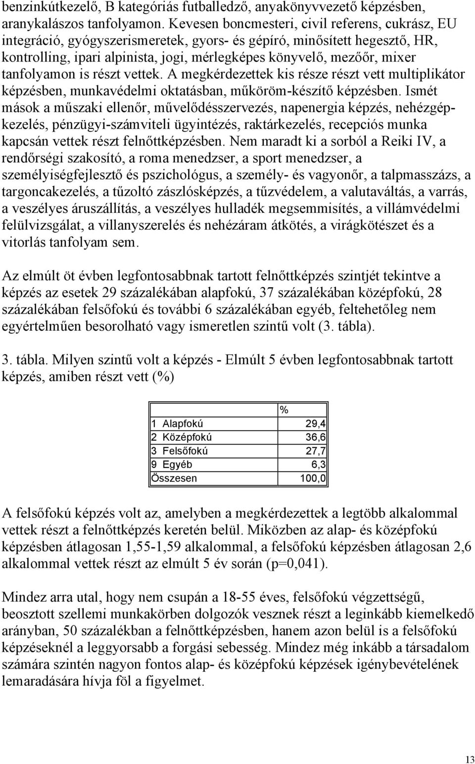 tanfolyamon is részt vettek. A megkérdezettek kis része részt vett multiplikátor képzésben, munkavédelmi oktatásban, műköröm-készítő képzésben.