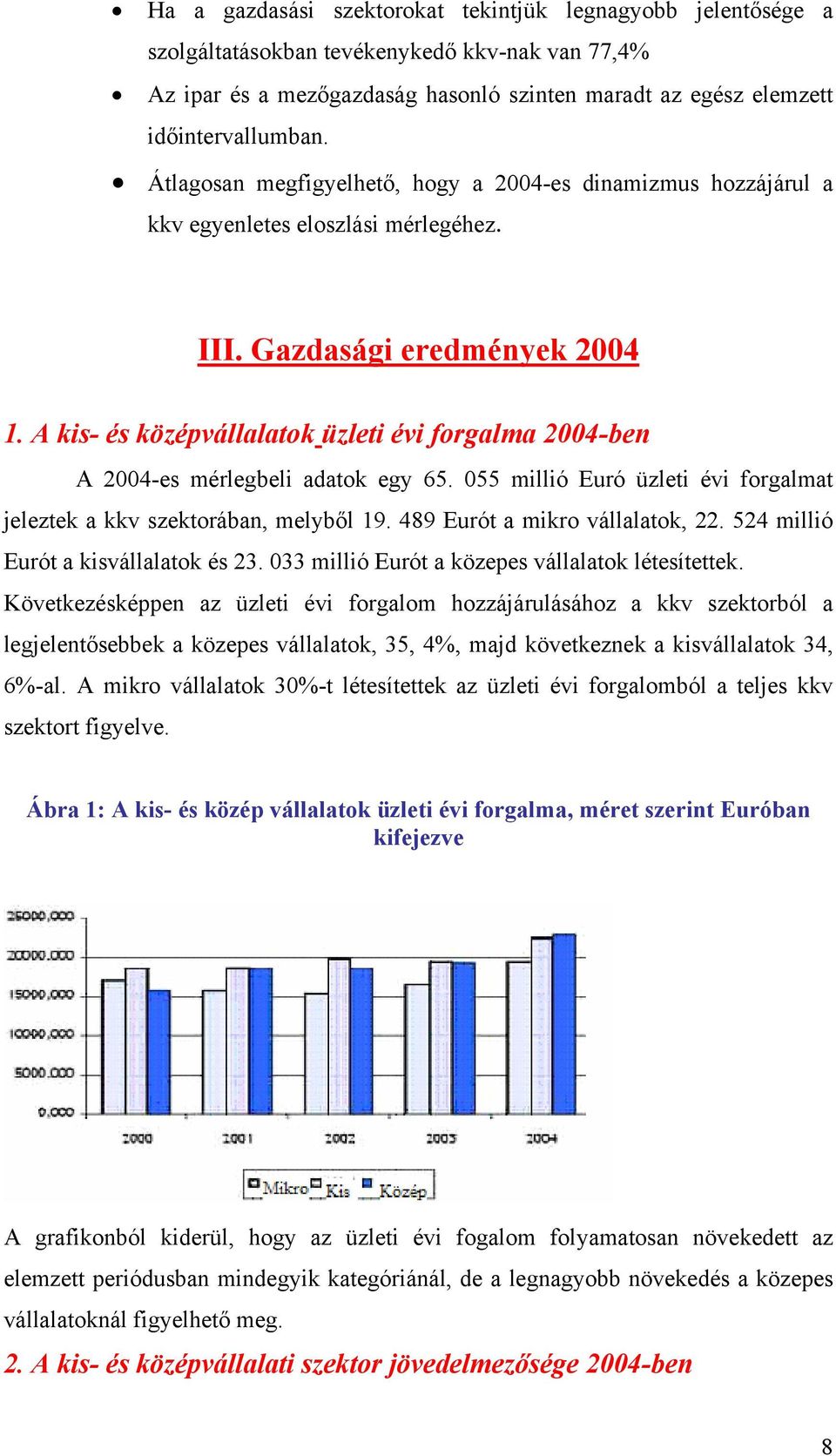 A kis- és középvállalatok üzleti évi forgalma 2004-ben A 2004-es mérlegbeli adatok egy 65. 055 millió Euró üzleti évi forgalmat jeleztek a kkv szektorában, melyből 19.