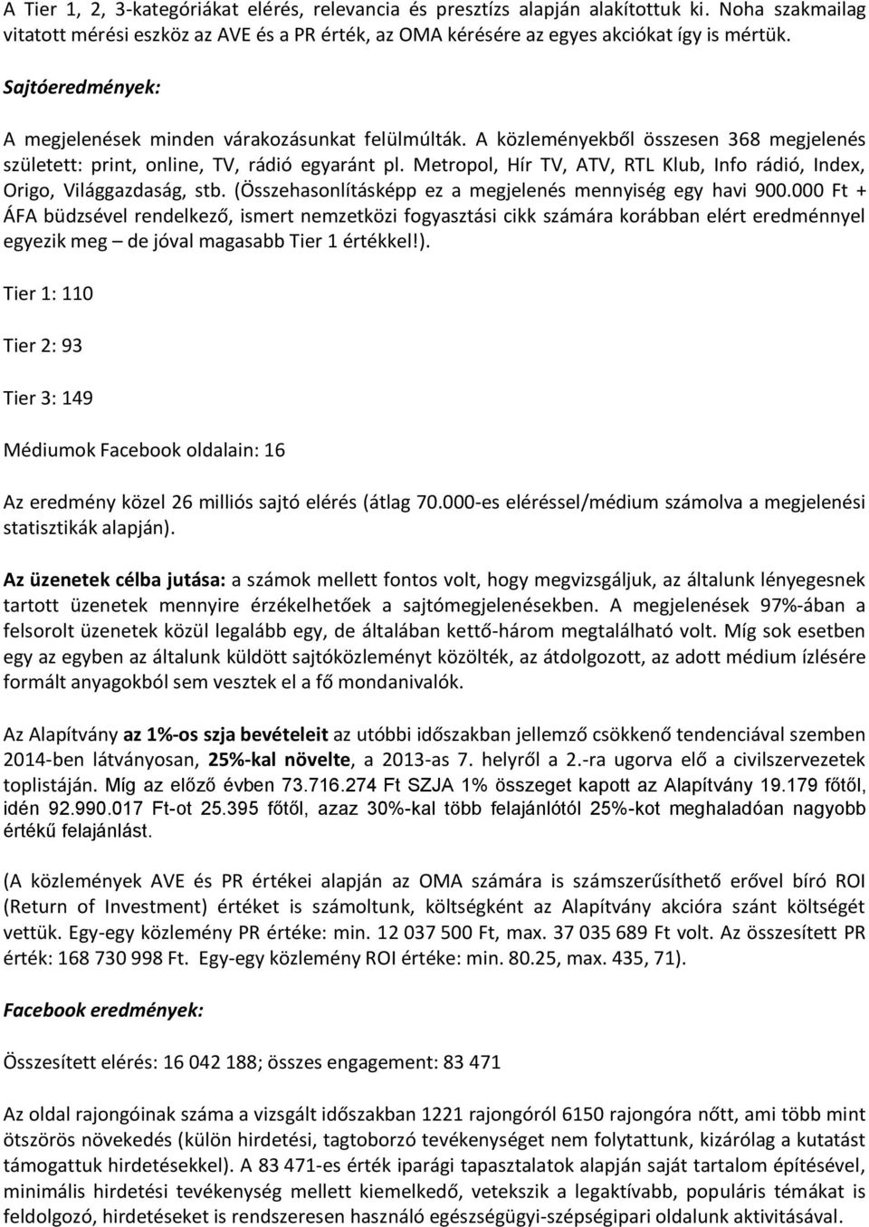 Metropol, Hír TV, ATV, RTL Klub, Info rádió, Index, Origo, Világgazdaság, stb. (Összehasonlításképp ez a megjelenés mennyiség egy havi 900.