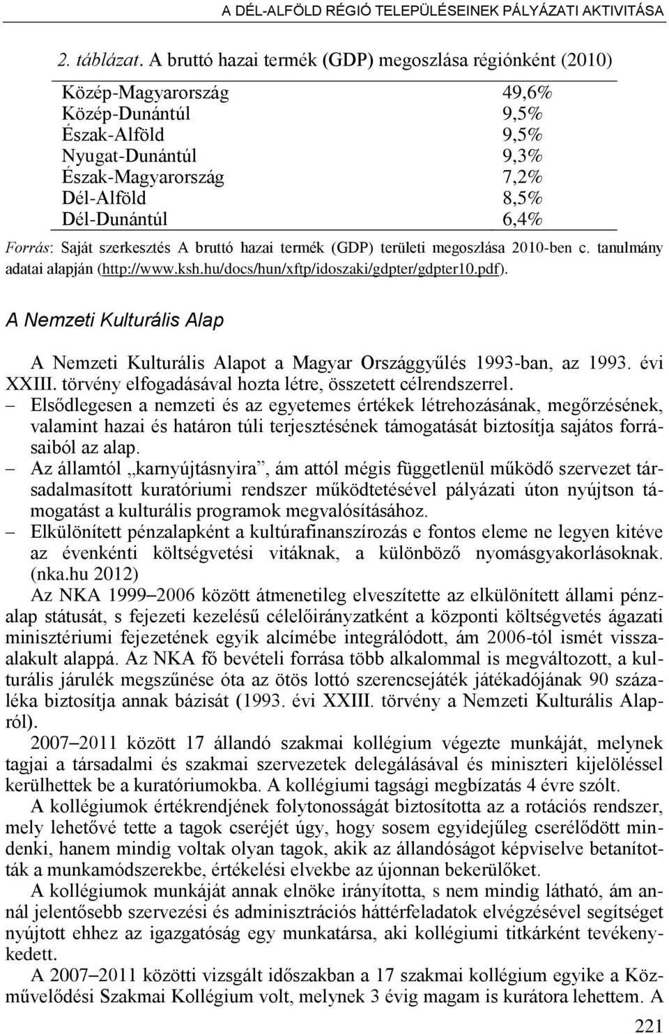 Forrás: Saját szerkesztés A bruttó hazai termék (GDP) területi megoszlása 2010-ben c. tanulmány adatai alapján (http://www.ksh.hu/docs/hun/xftp/idoszaki/gdpter/gdpter10.pdf).