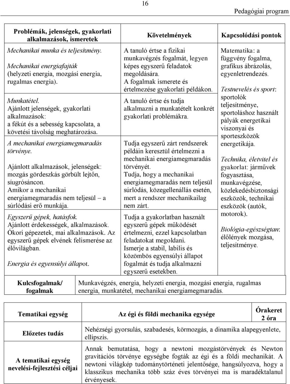 Ajánlott alkalmazások, jelenségek: mozgás gördeszkás görbült lejtőn, síugrósáncon. Amikor a mechanikai energiamegmaradás nem teljesül a súrlódási erő munkája. Egyszerű gépek, hatásfok.