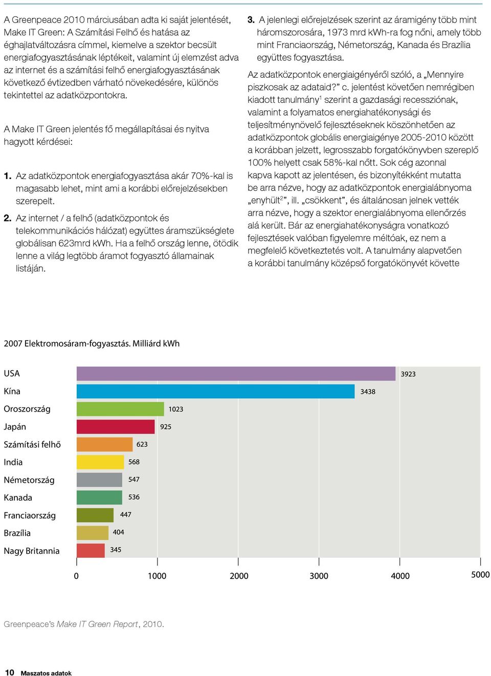 A Make IT Green jelentés fő megállapításai és nyitva hagyott kérdései: 1. Az adatközpontok energiafogyasztása akár 70%-kal is magasabb lehet, mint ami a korábbi előrejelzésekben szerepelt.