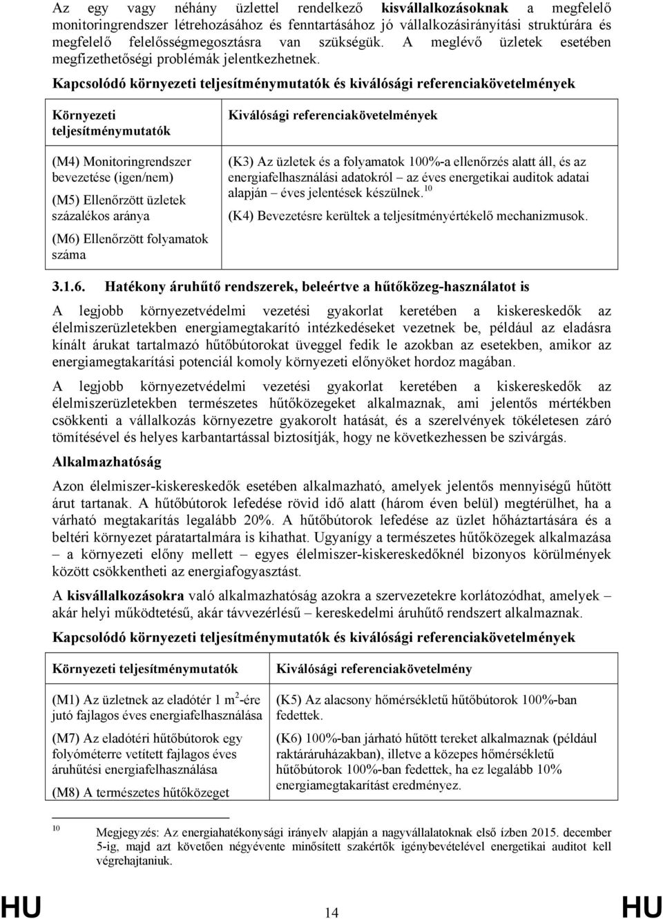 Kapcsolódó környezeti teljesítménymutatók és kiválósági referenciakövetelmények Környezeti teljesítménymutatók (M4) Monitoringrendszer bevezetése (igen/nem) (M5) Ellenőrzött üzletek százalékos aránya