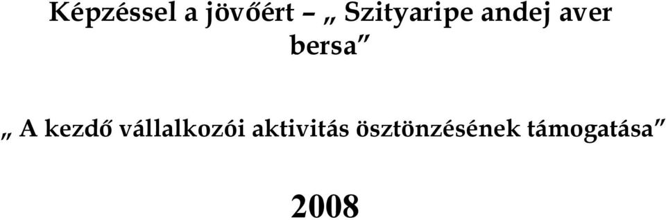 bersa A kezdő vállalkozói