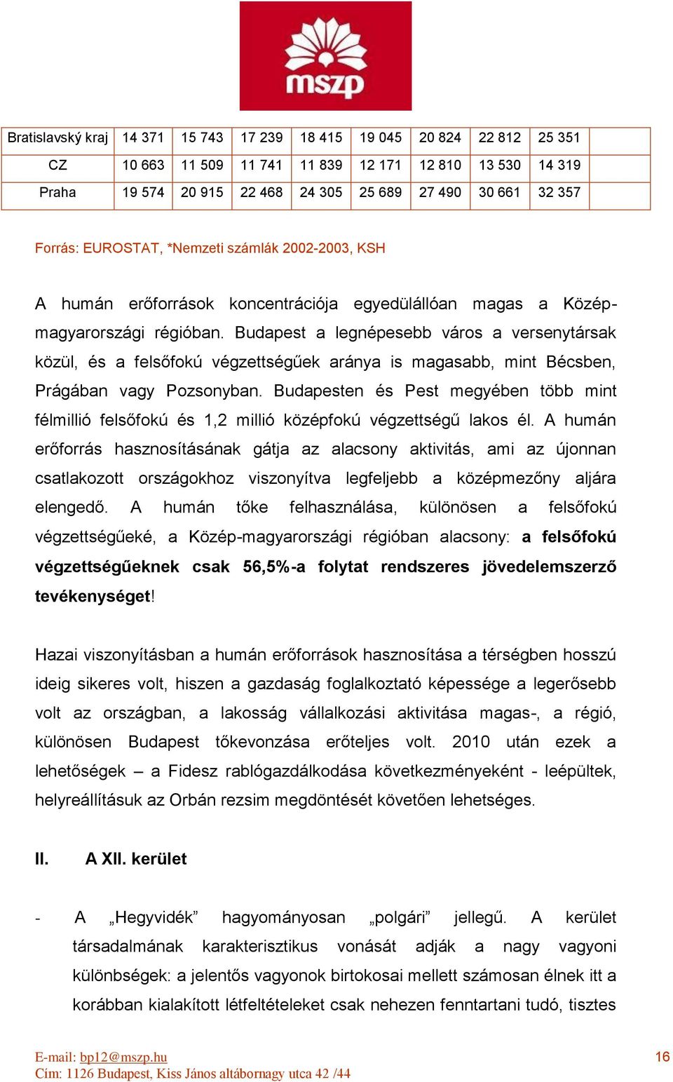 Budapest a legnépesebb város a versenytársak közül, és a felsőfokú végzettségűek aránya is magasabb, mint Bécsben, Prágában vagy Pozsonyban.