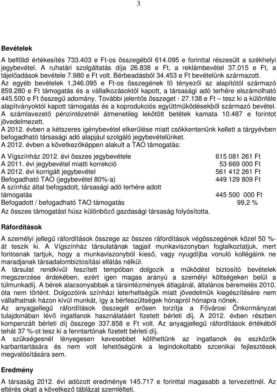 280 e Ft támogatás és a vállalkozásoktól kapott, a társasági adó terhére elszámolható 445.500 e Ft összegű adomány. További jelentős összeget - 27.