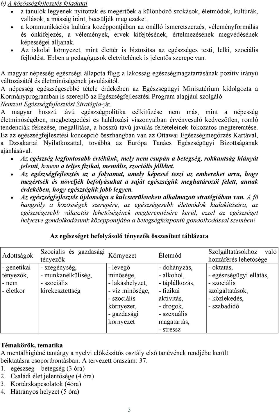 Az iskolai környezet, mint élettér is biztosítsa az egészséges testi, lelki, szociális fejlődést. Ebben a pedagógusok életvitelének is jelentős szerepe van.