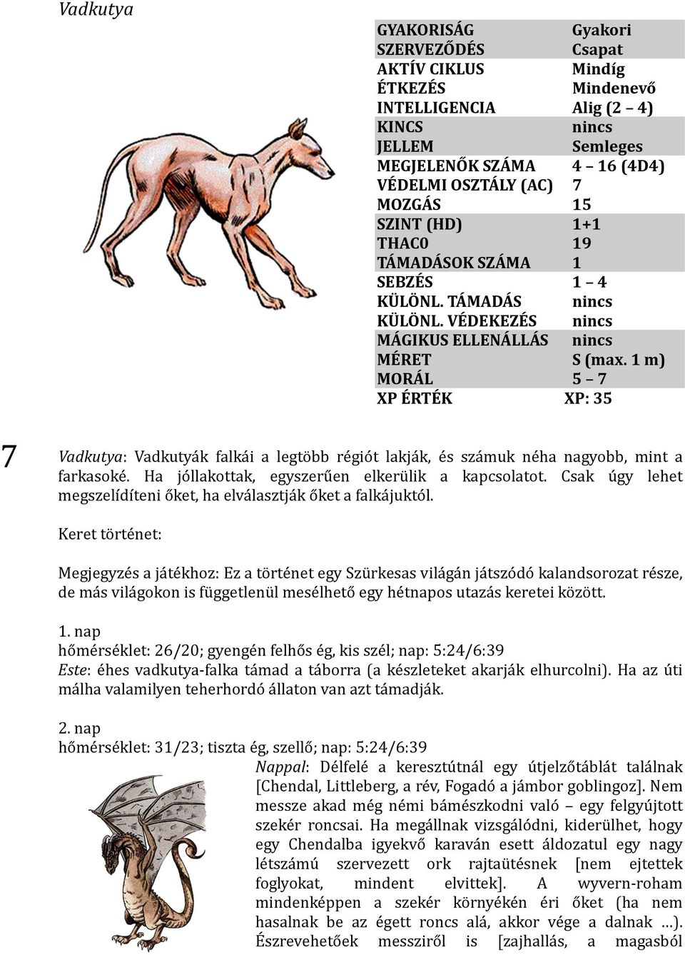 1 m) MORÁL 5 7 XP ÉRTÉK XP: 35 7 Vadkutya: Vadkutyák falkái a legtöbb régiót lakják, és számuk néha nagyobb, mint a farkasoké. Ha jóllakottak, egyszerűen elkerülik a kapcsolatot.