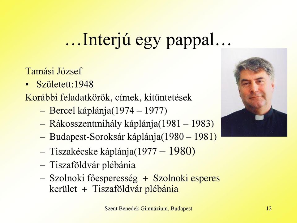 Budapest-Soroksár káplánja(1980 1981) Tiszakécske káplánja(1977 1980) Tiszaföldvár