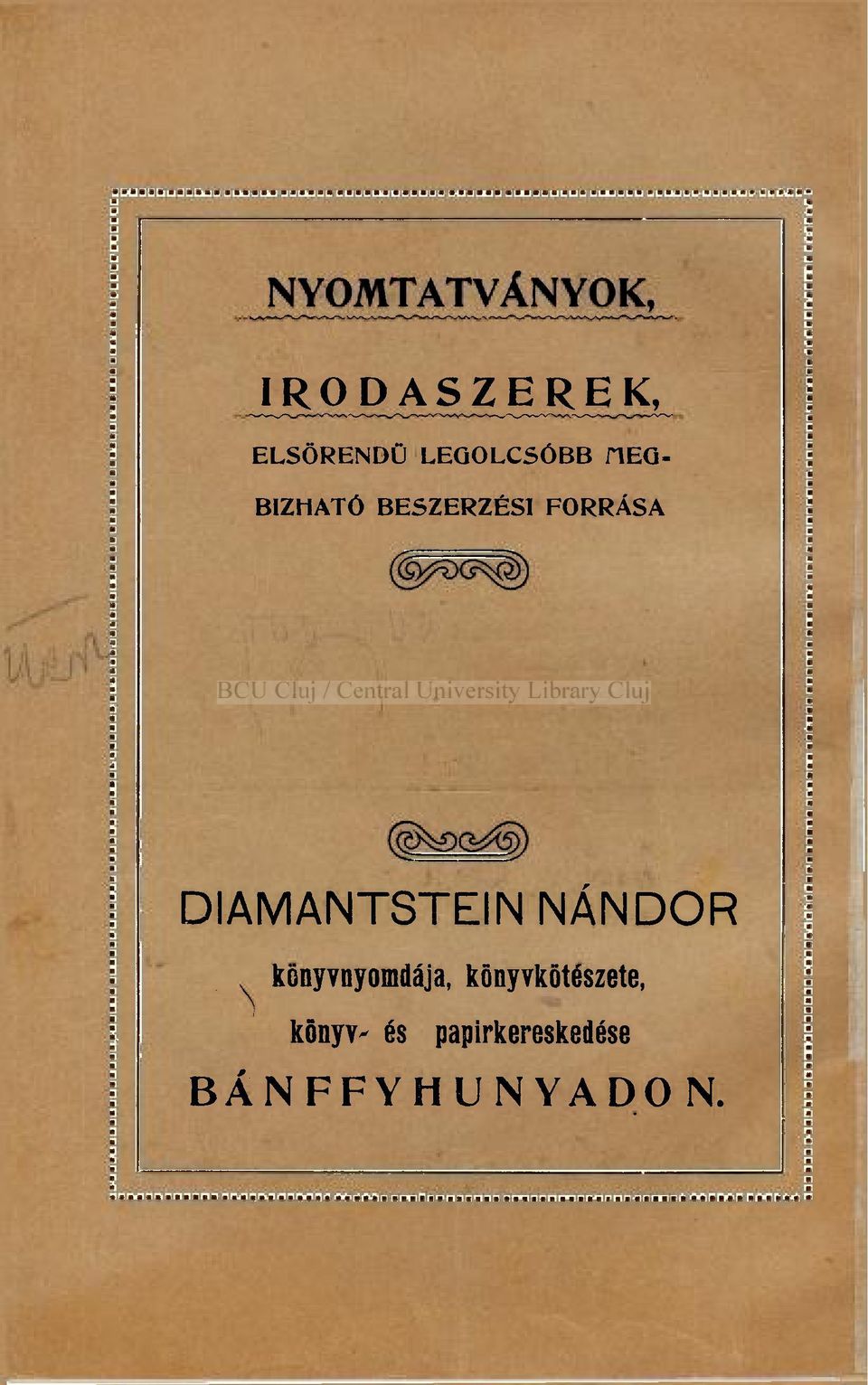 DIAMANTSTEIN NÁNDOR kcnyvnyomdaja,