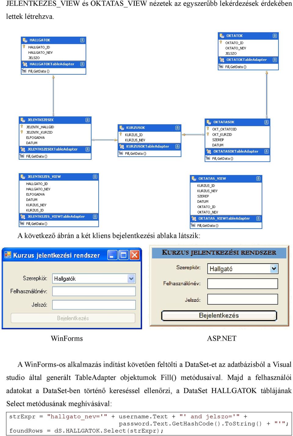 NET A WinForms-os alkalmazás indítást követően feltölti a DataSet-et az adatbázisból a Visual studio által generált TableAdapter objektumok Fill()