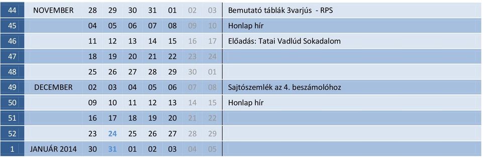 28 29 30 01 49 DECEMBER 02 03 04 05 06 07 08 Sajtószemlék az 4.