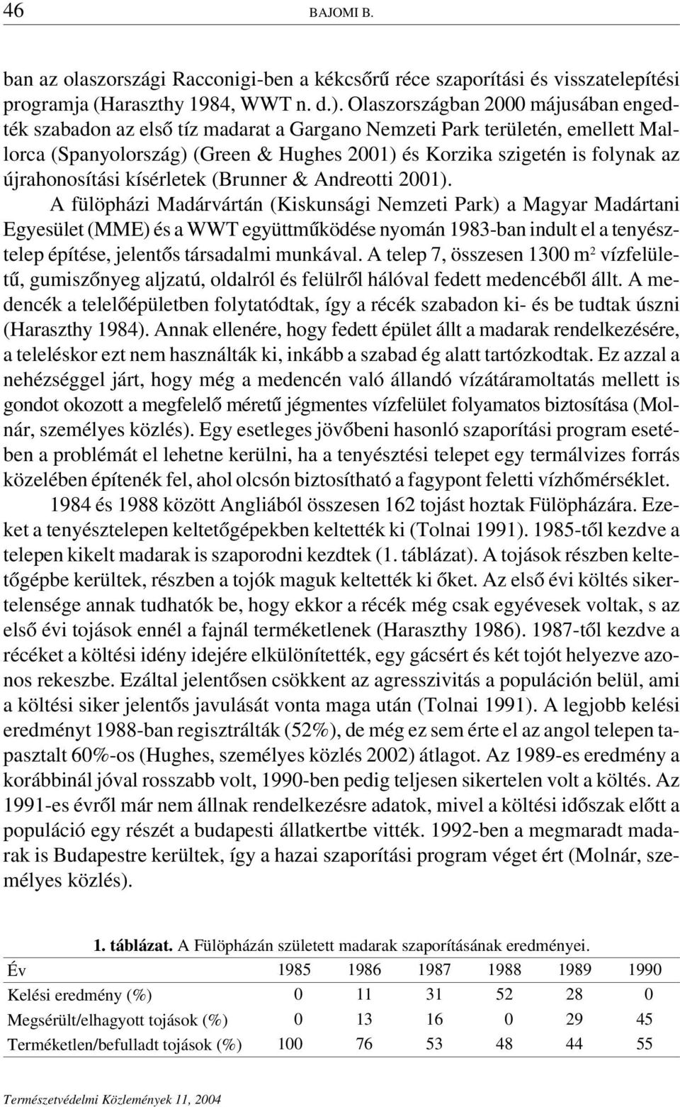 újrahonosítási kísérletek (Brunner & Andreotti 2001).