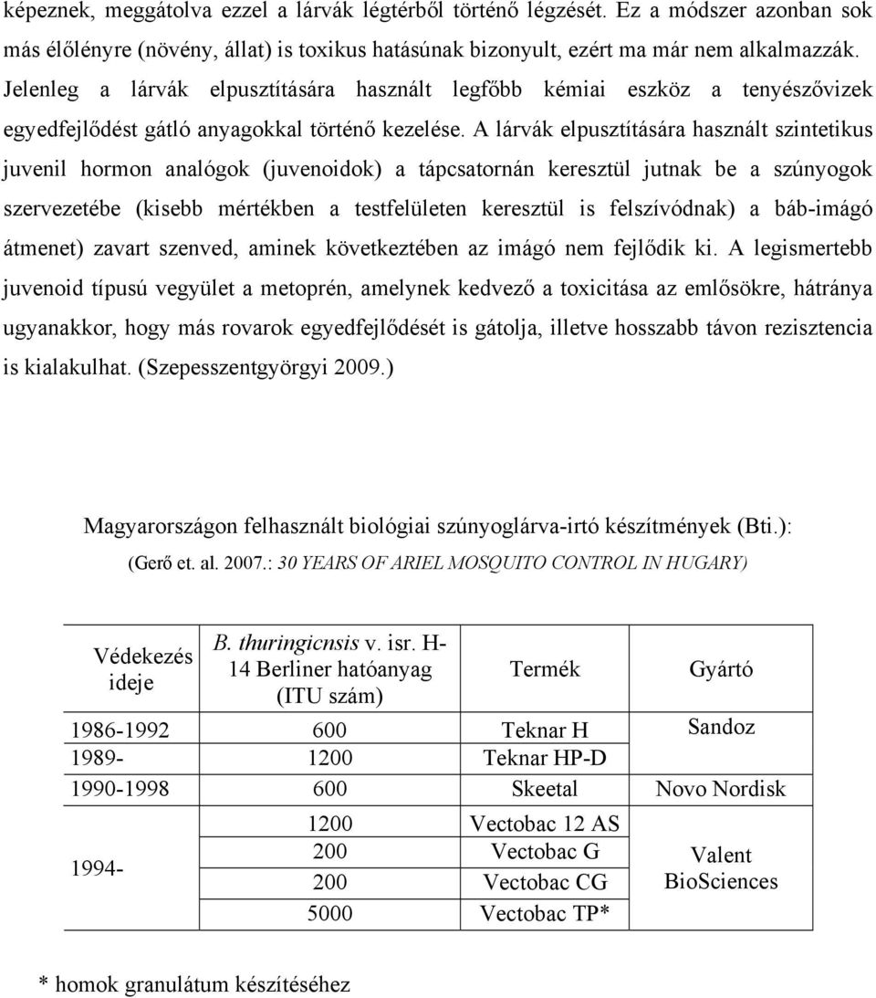 A lárvák elpusztítására használt szintetikus juvenil hormon analógok (juvenoidok) a tápcsatornán keresztül jutnak be a szúnyogok szervezetébe (kisebb mértékben a testfelületen keresztül is