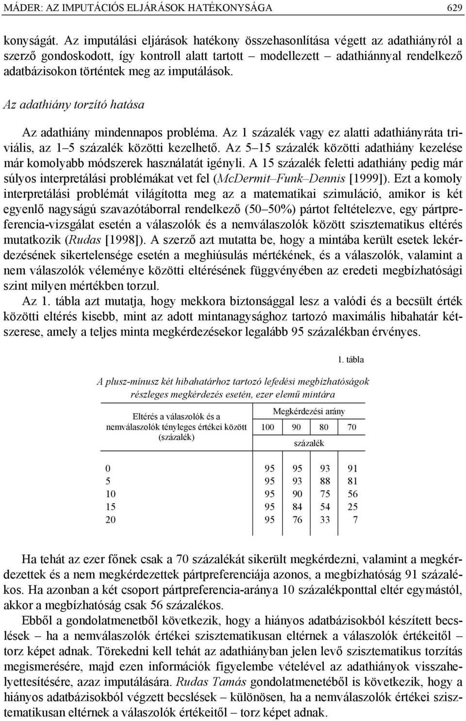 imputálások. Az adathiány torzító hatása Az adathiány mindennapos probléma. Az 1 százalék vagy ez alatti adathiányráta triviális, az 1 5 százalék közötti kezelhető.