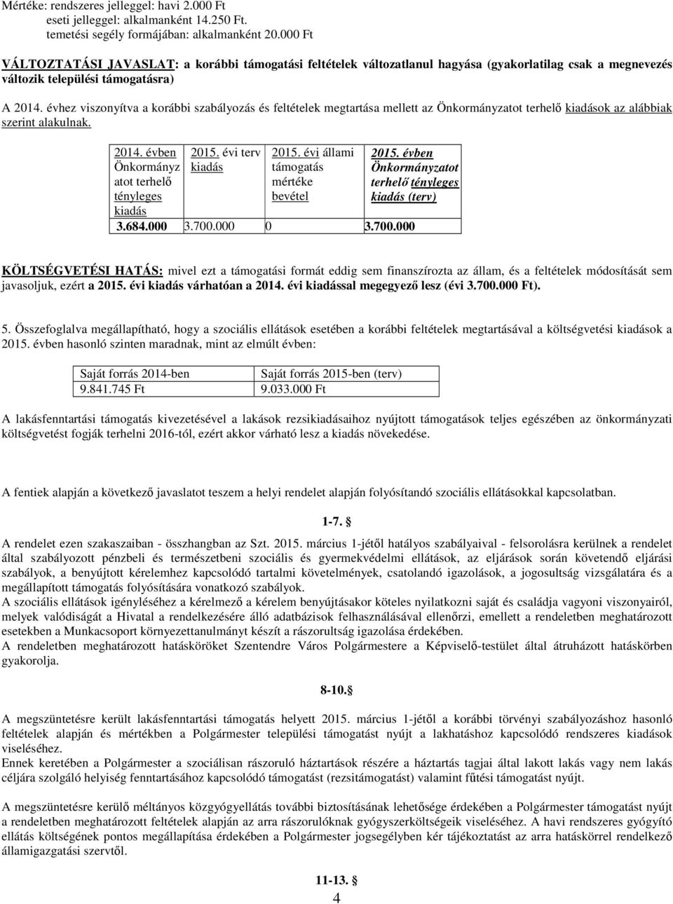 évhez viszonyítva a korábbi szabályozás és feltételek megtartása mellett az terhelő ok az alábbiak szerint alakulnak. Önkormányz atot terhelő tényleges 2015. évi terv 2015. évi állami 3.684.000 3.700.