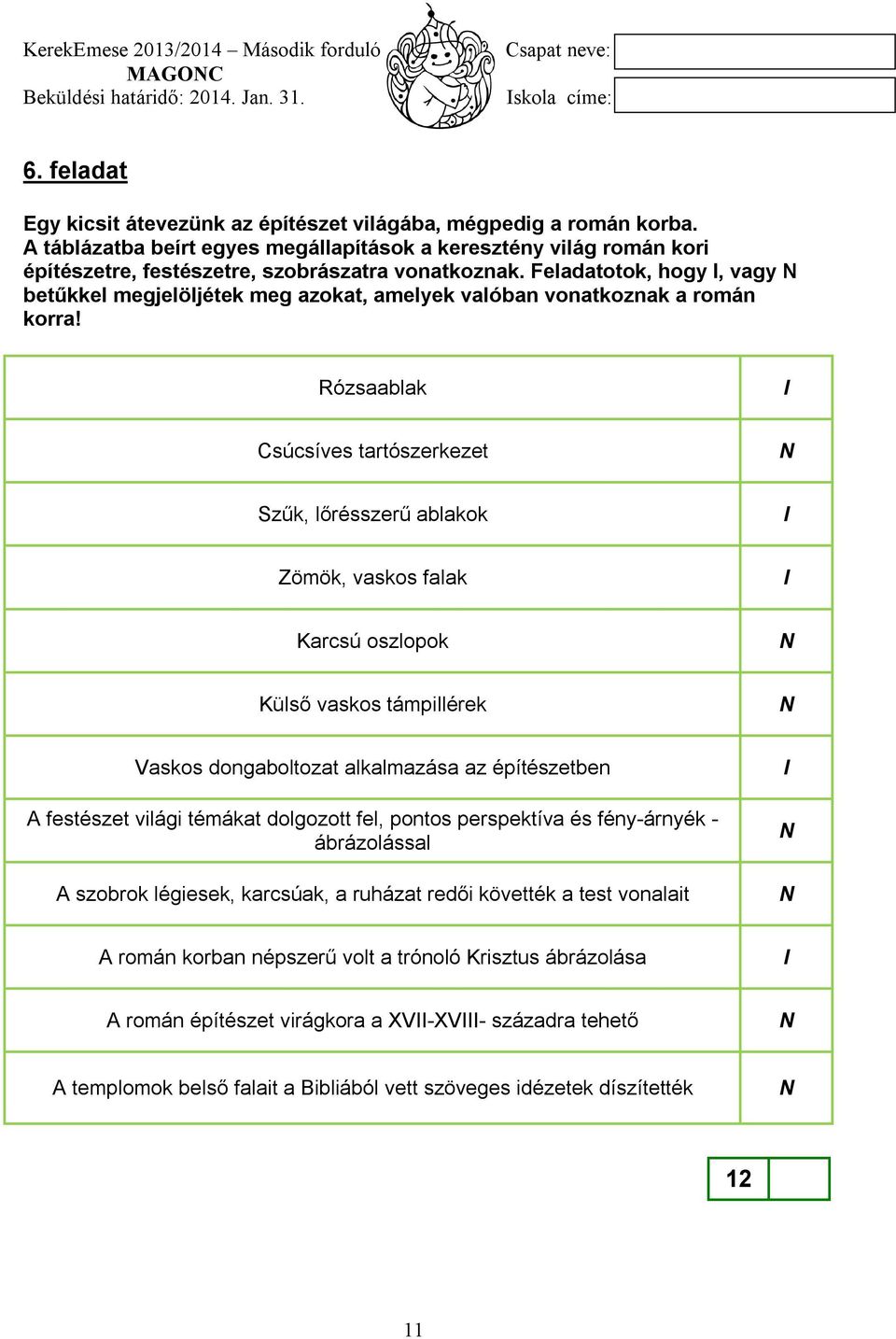 Rózsaablak I Csúcsíves tartószerkezet N Szűk, lőrésszerű ablakok I Zömök, vaskos falak I Karcsú oszlopok N Külső vaskos támpillérek N Vaskos dongaboltozat alkalmazása az építészetben A festészet