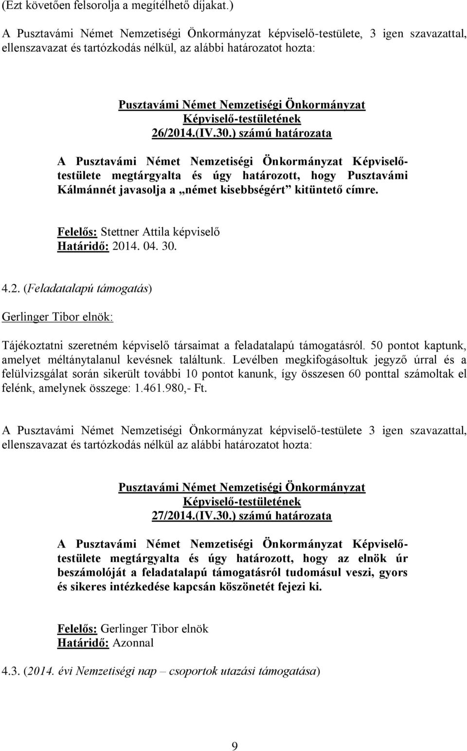 14. 04. 30. 4.2. (Feladatalapú támogatás) Tájékoztatni szeretném képviselő társaimat a feladatalapú támogatásról. 50 pontot kaptunk, amelyet méltánytalanul kevésnek találtunk.