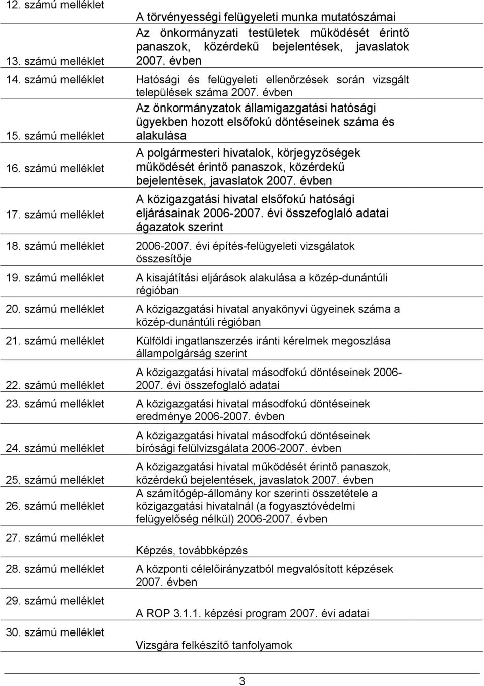 számú melléklet alakulása A polgármesteri hivatalok, körjegyz+ségek 16. számú melléklet mködését érint+ panaszok, közérdek bejelentések, javaslatok 27.