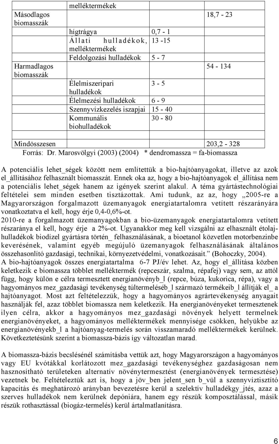 Marosvölgyi (2003) (2004) * dendromassza = fa-biomassza A potenciális lehet_ségek között nem említettük a bio-hajtóanyagokat, illetve az azok el_állításához felhasznált biomasszát.