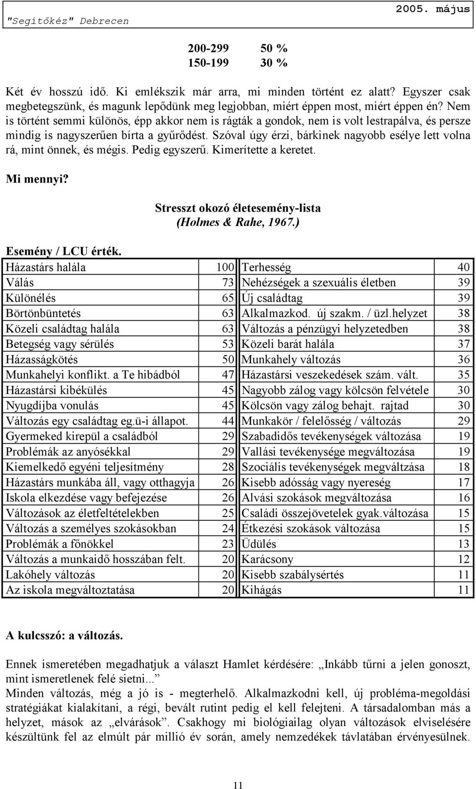 Szóval úgy érzi, bárkinek nagyobb esélye lett volna rá, mint önnek, és mégis. Pedig egyszerű. Kimerítette a keretet. Mi mennyi? Stresszt okozó életesemény-lista (Holmes & Rahe, 1967.