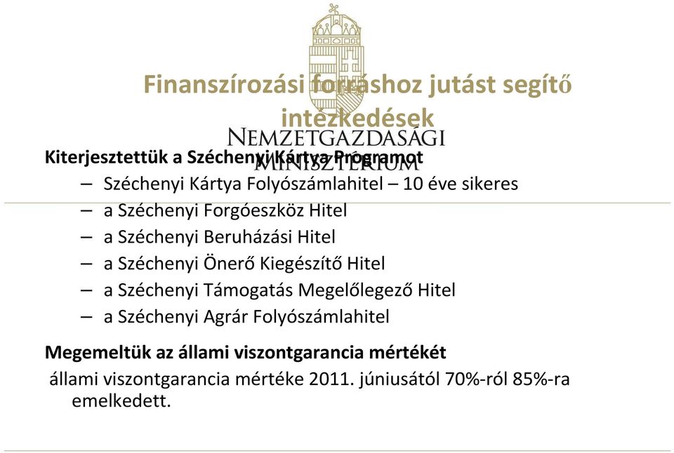 Széchenyi Önerő Kiegészítő Hitel a Széchenyi Támogatás Megelőlegező Hitel a Széchenyi Agrár Folyószámlahitel