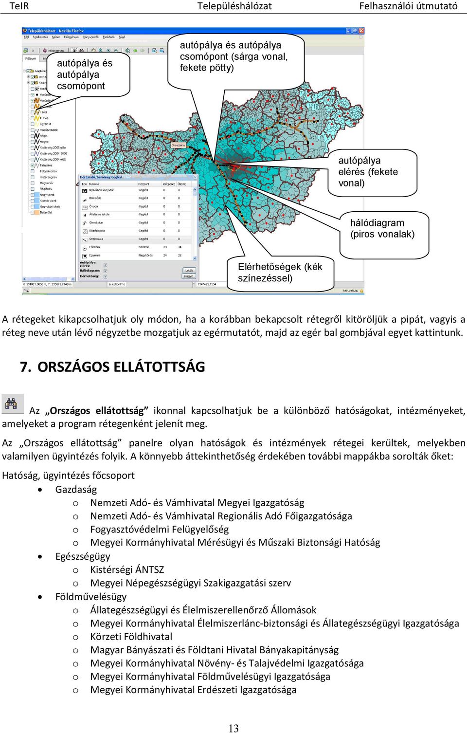 ORSZÁGOS ELLÁTOTTSÁG Az Országos ellátottság ikonnal kapcsolhatjuk be a különböző hatóságokat, intézményeket, amelyeket a program rétegenként jelenít meg.