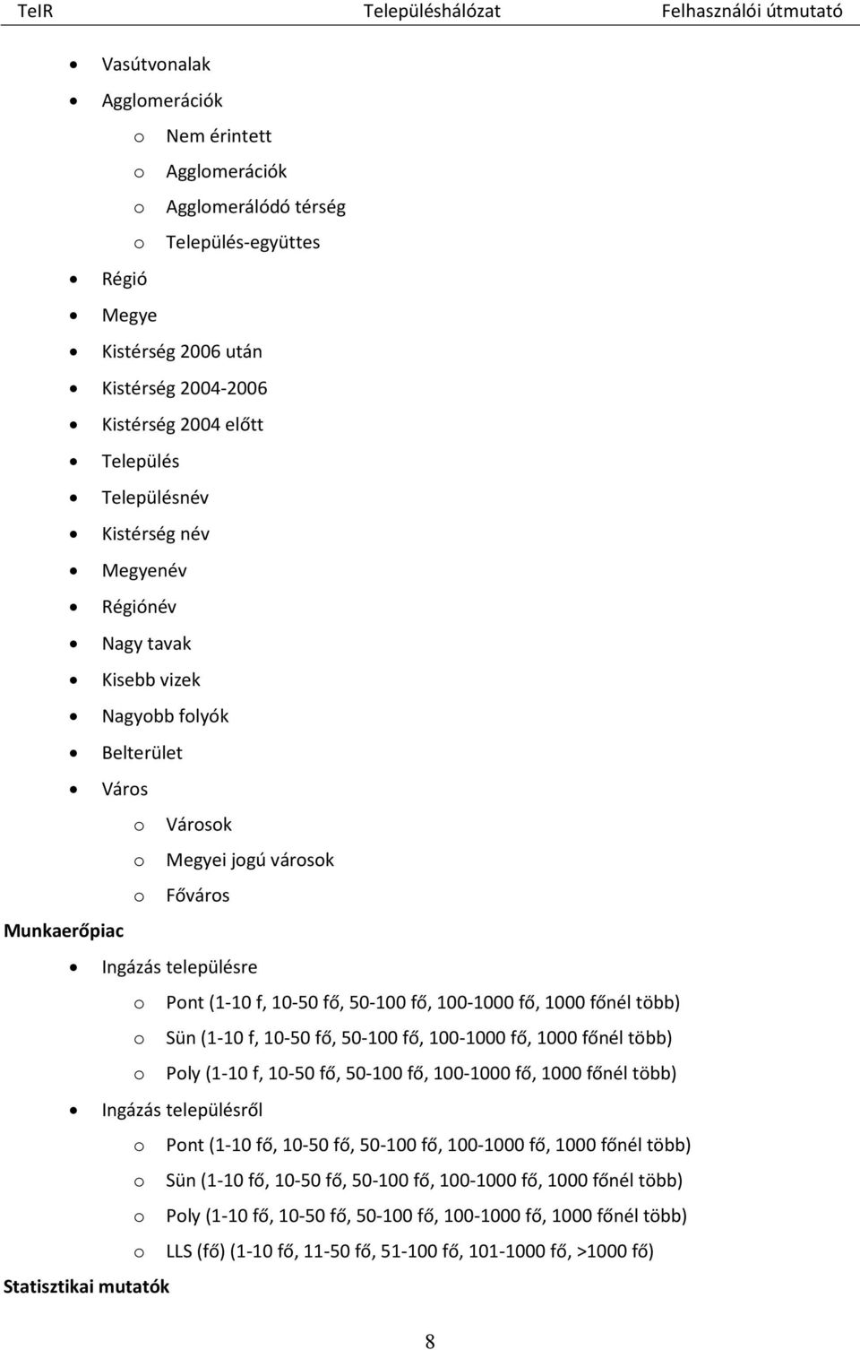 100-1000 fő, 1000 főnél több) o Sün (1-10 f, 10-50 fő, 50-100 fő, 100-1000 fő, 1000 főnél több) o Poly (1-10 f, 10-50 fő, 50-100 fő, 100-1000 fő, 1000 főnél több) Ingázás településről o Pont (1-10