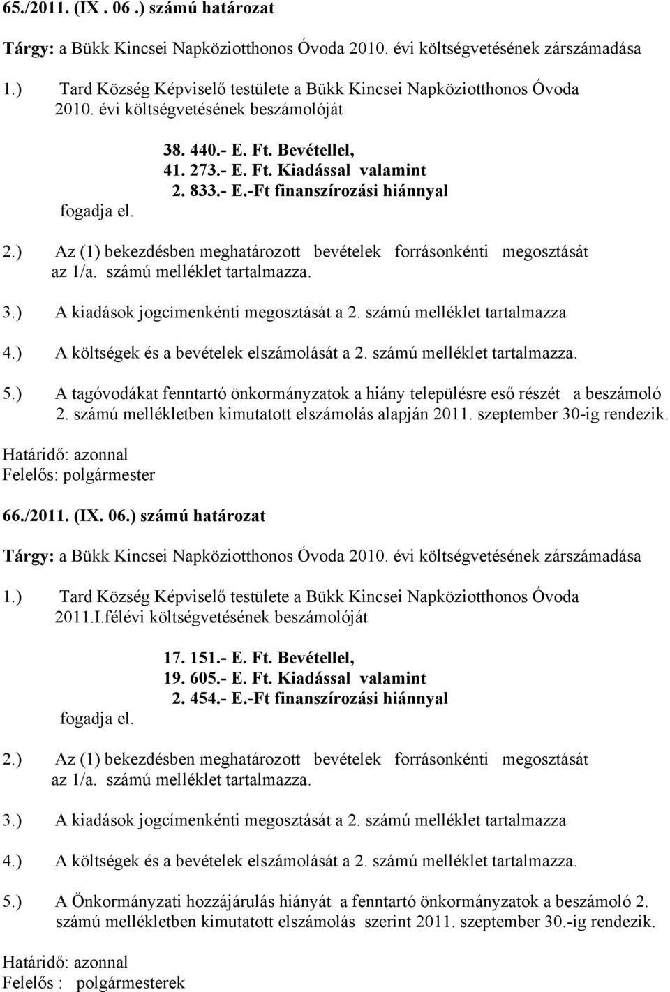 ) Az (1) bekezdésben meghatározott bevételek forrásonkénti megosztását az 1/a. számú melléklet tartalmazza. 3.) A kiadások jogcímenkénti megosztását a 2. számú melléklet tartalmazza 4.