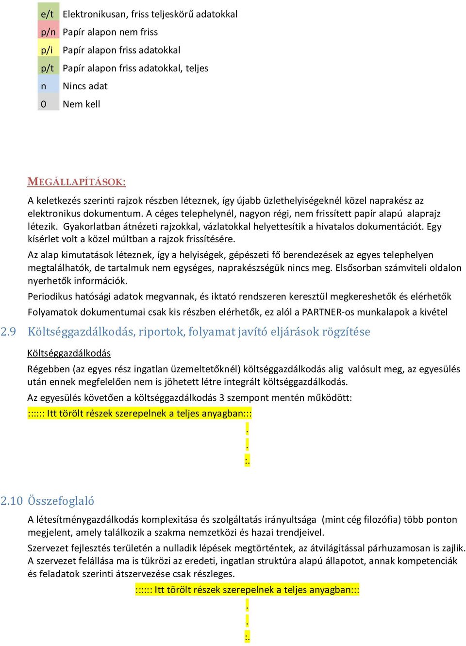 Gyakorlatban átnézeti rajzokkal, vázlatokkal helyettesítik a hivatalos dokumentációt Egy kísérlet volt a közel múltban a rajzok frissítésére Az alap kimutatások léteznek, így a helyiségek, gépészeti