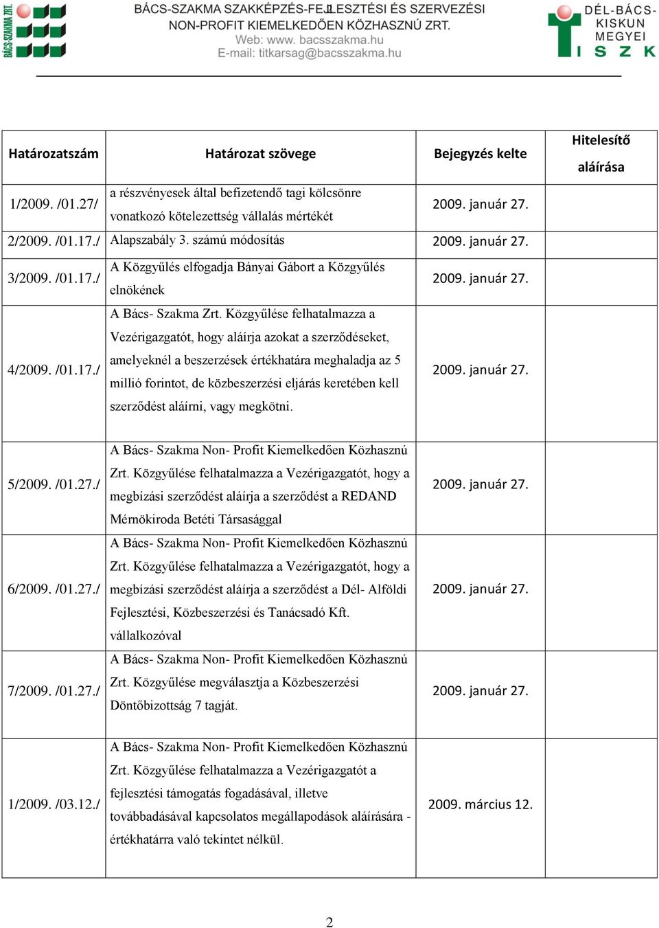 Közgyűlése felhatalmazza a Vezérigazgatót, hogy aláírja azokat a szerződéseket, amelyeknél a beszerzések értékhatára meghaladja az 5 millió forintot, de közbeszerzési eljárás keretében kell