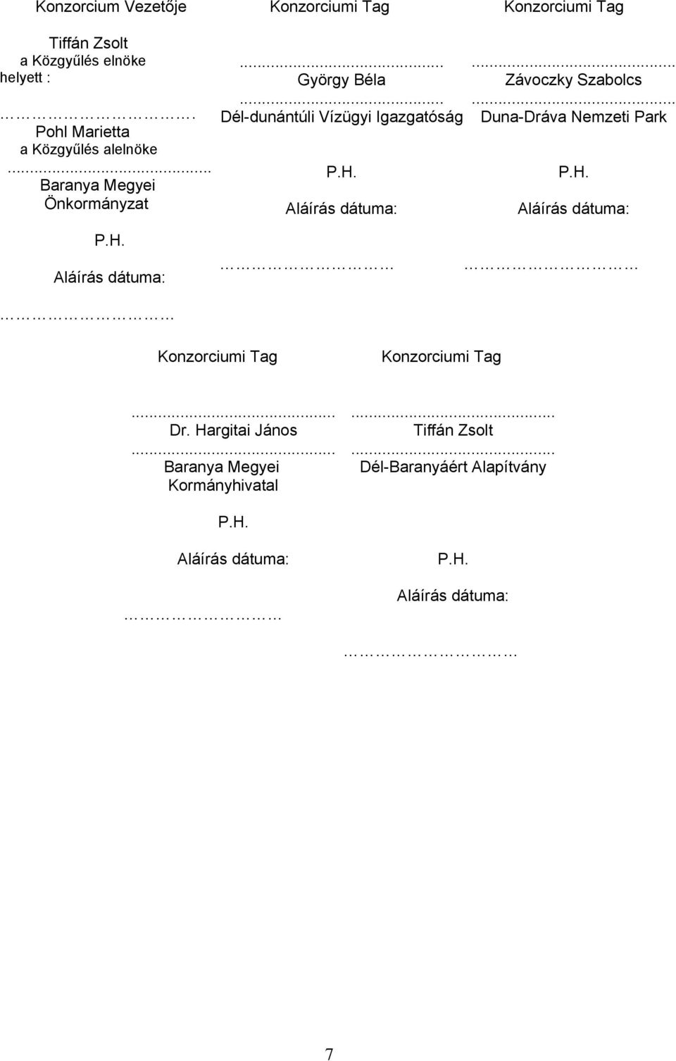 Aláírás dátuma: Závoczky Szabolcs Duna-Dráva Nemzeti Park P.H. Aláírás dátuma: P.H. Aláírás dátuma: Konzorciumi Tag Konzorciumi Tag Dr.