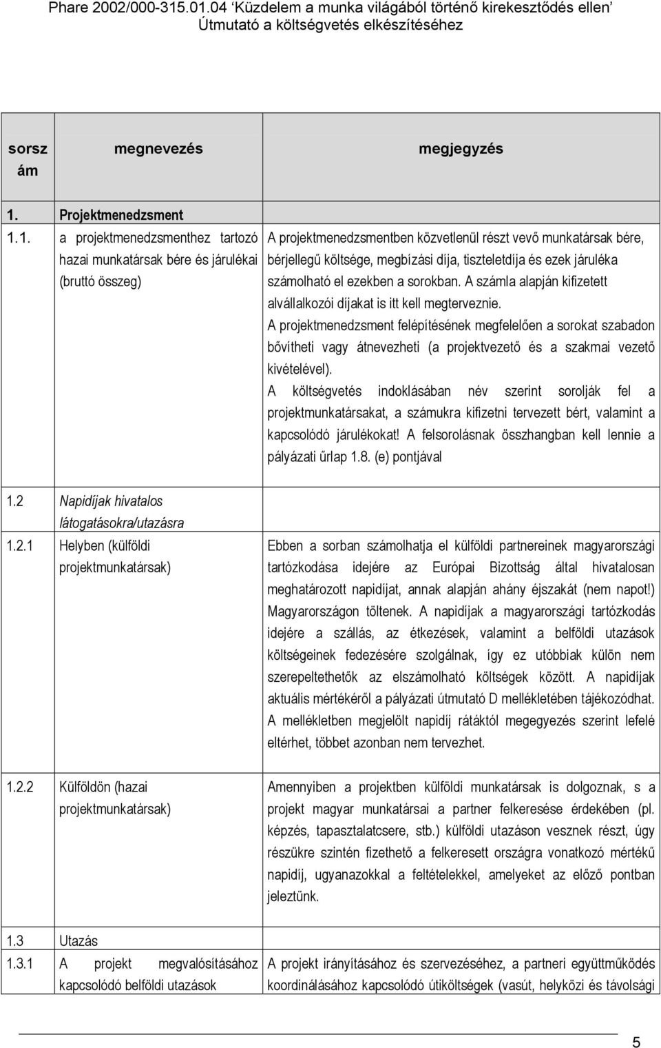 A projektmenedzsment felépítésének megfelelően a sorokat szabadon bővítheti vagy átnevezheti (a projektvezető és a szakmai vezető kivételével).