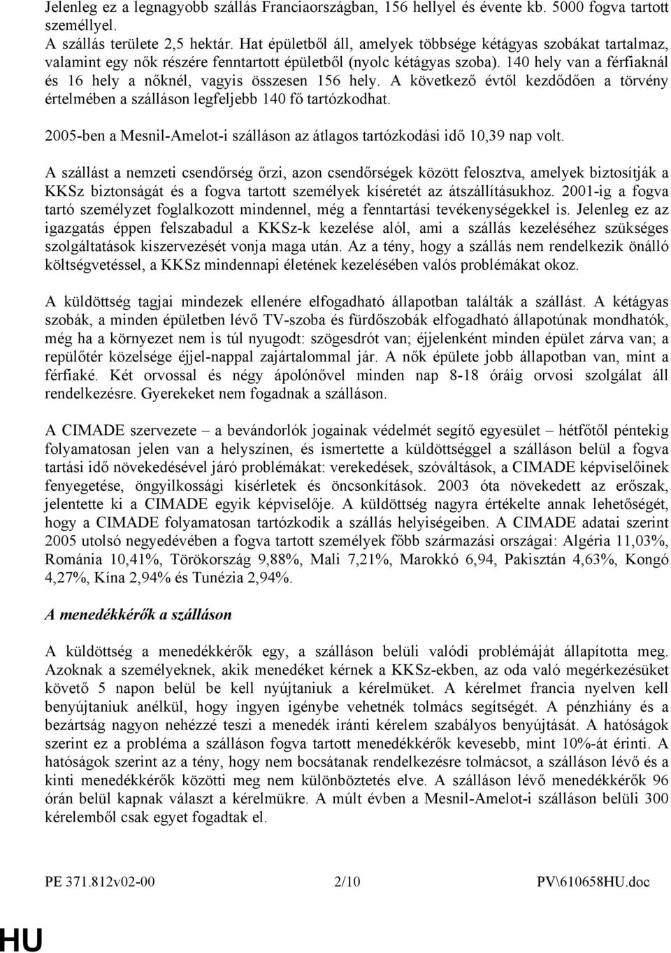 140 hely van a férfiaknál és 16 hely a nőknél, vagyis összesen 156 hely. A következő évtől kezdődően a törvény értelmében a szálláson legfeljebb 140 fő tartózkodhat.