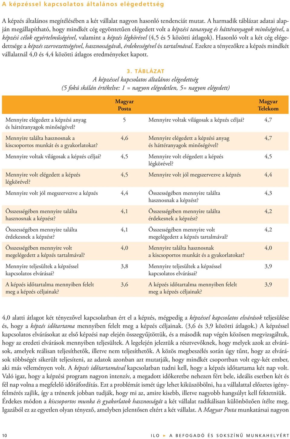 légkörével (4,5 és 5 közötti átlagok). Hasonló volt a két cég elégedettsége a képzés szervezettségével, hasznosságával, érdekességével és tartalmával.