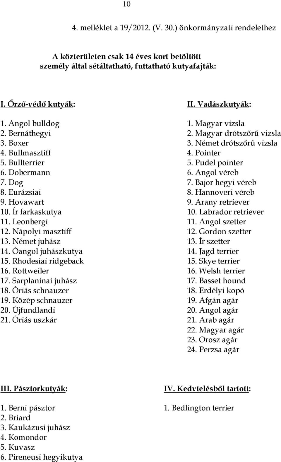 Óangol juhászkutya. Rhodesiai ridgeback 16. Rottweiler 17. Sarplaninai juhász 18. Óriás schnauzer 19. Közép schnauzer 20. Újfundlandi 21. Óriás uszkár 1. Magyar vizsla 2. Magyar drótszőrű vizsla 3.