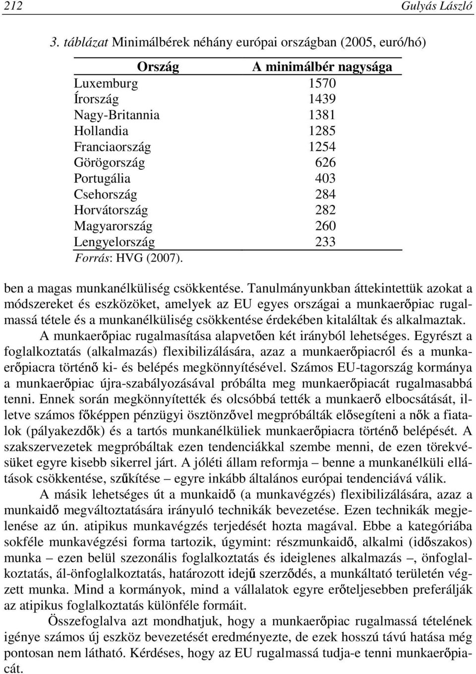 Portugália 403 Csehország 284 Horvátország 282 Magyarország 260 Lengyelország 233 Forrás: HVG (2007). ben a magas munkanélküliség csökkentése.