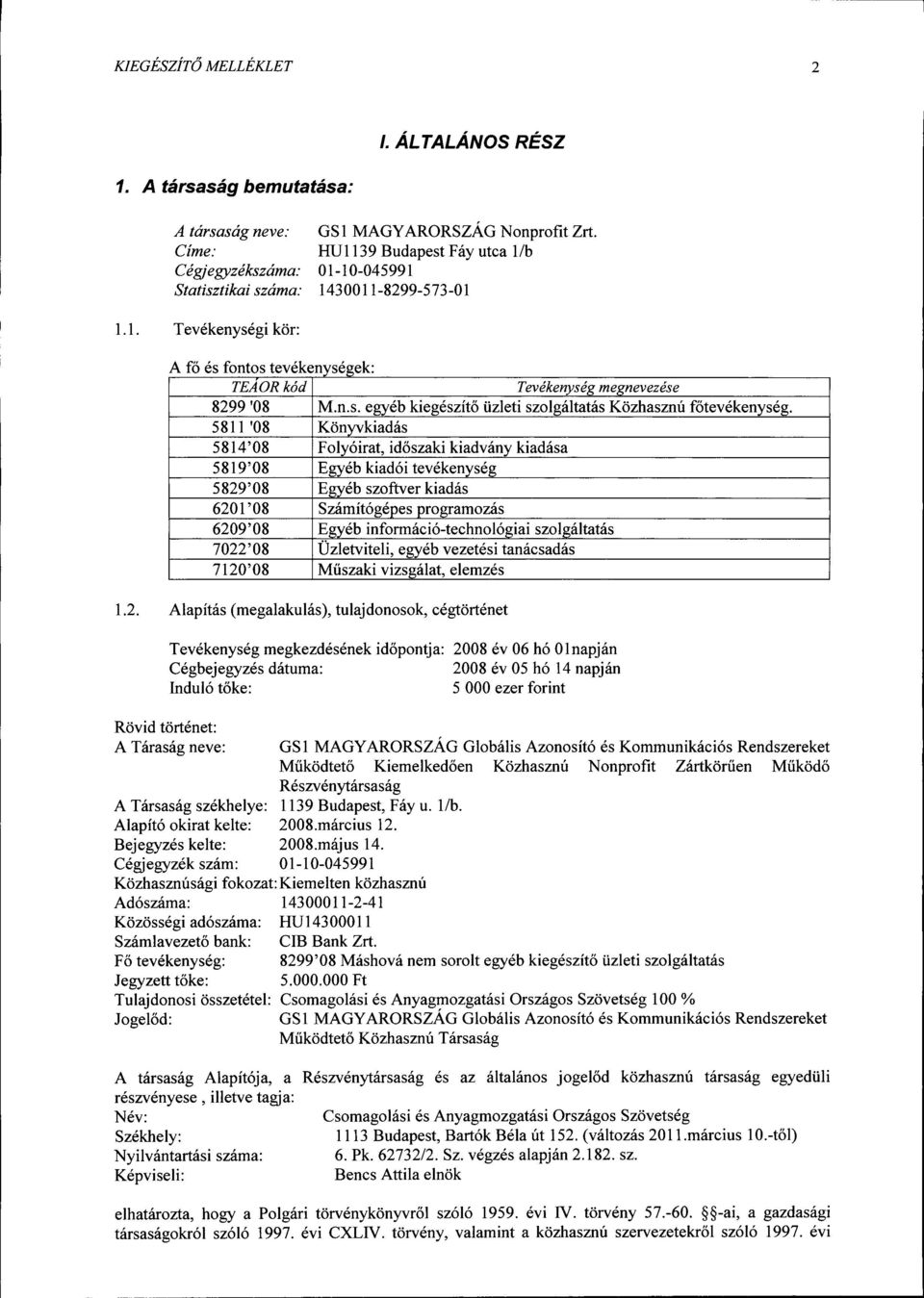 2. Alapítás (megalakulás), tulajdonosok, cégtörténet Tevékenység megkezdésének időpont ja: 2008 év 06 hó 01napján Cégbejegyzés dátuma: 2008 év 05 hó 14 napján Induló tőke: 5 OOO ezer forint Rövid