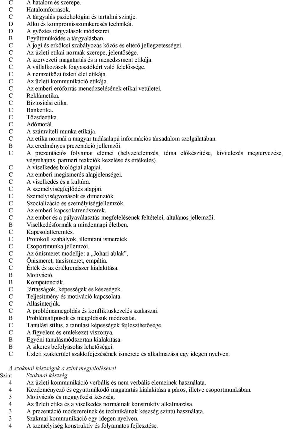 A vállalkozások fogyasztókért való felelőssége. A nemzetközi üzleti élet etikája. Az üzleti kommunikáció etikája. Az emberi erőforrás menedzselésének etikai vetületei. Reklámetika. iztosítási etika.