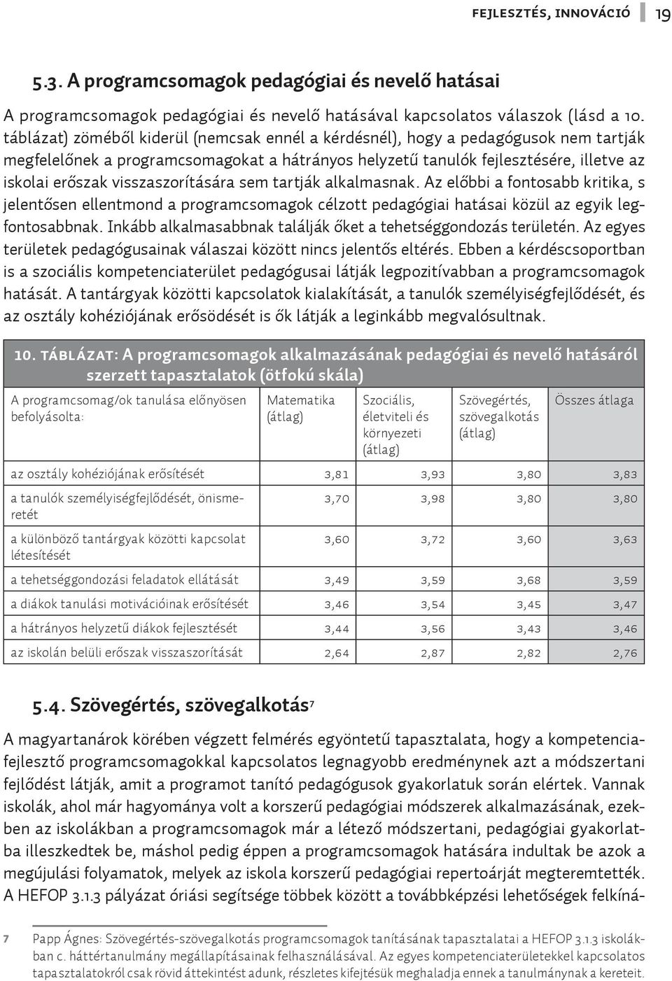 visszaszorítására sem tartják alkalmasnak. Az előbbi a fontosabb kritika, s jelentősen ellentmond a programcsomagok célzott pedagógiai hatásai közül az egyik legfontosabbnak.