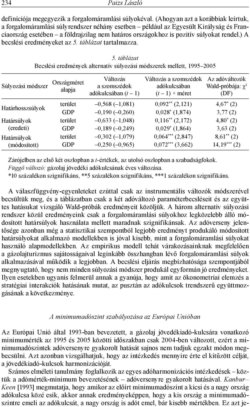 rendel.) A becslési eredményeket az 5. táblázat tartalmazza. Súlyozási módszer 5.