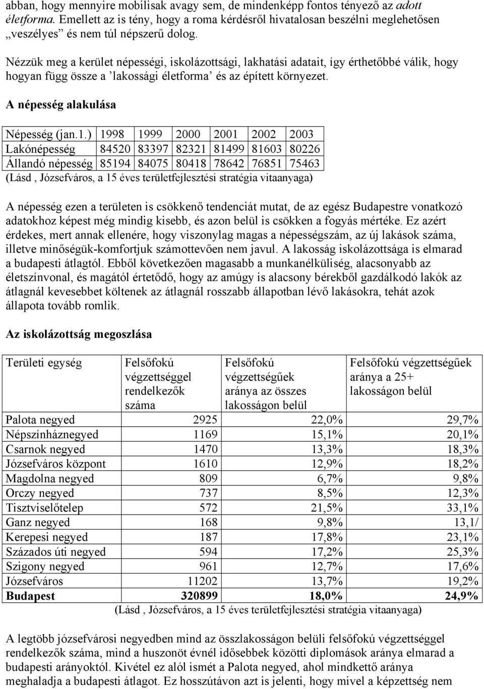 Nézzük meg a kerület népességi, iskolázottsági, lakhatási adatait, így érthetőbbé válik, hogy hogyan függ össze a lakossági életforma és az épített környezet. A népesség alakulása Népesség (jan.1.