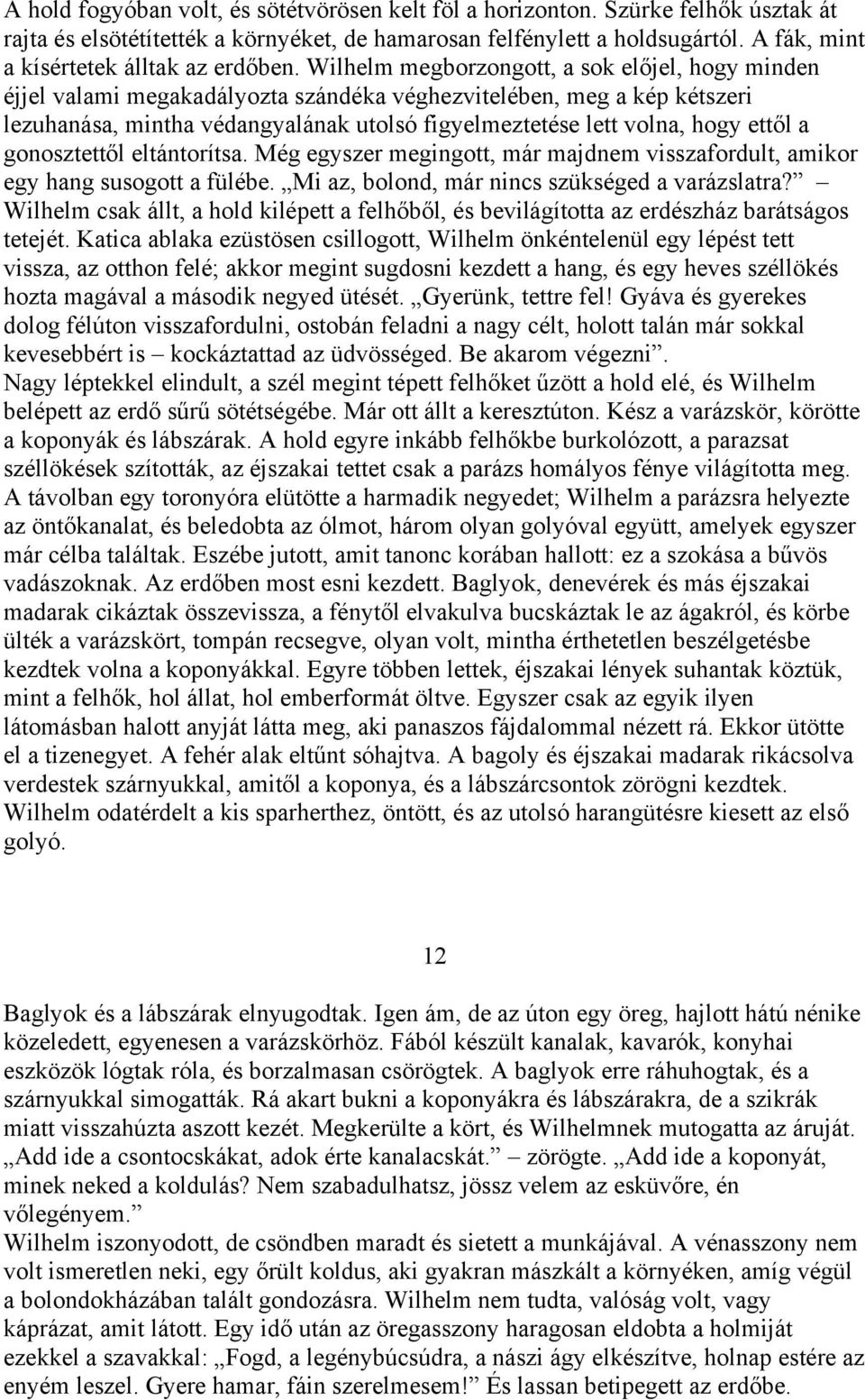 Wilhelm megborzongott, a sok előjel, hogy minden éjjel valami megakadályozta szándéka véghezvitelében, meg a kép kétszeri lezuhanása, mintha védangyalának utolsó figyelmeztetése lett volna, hogy