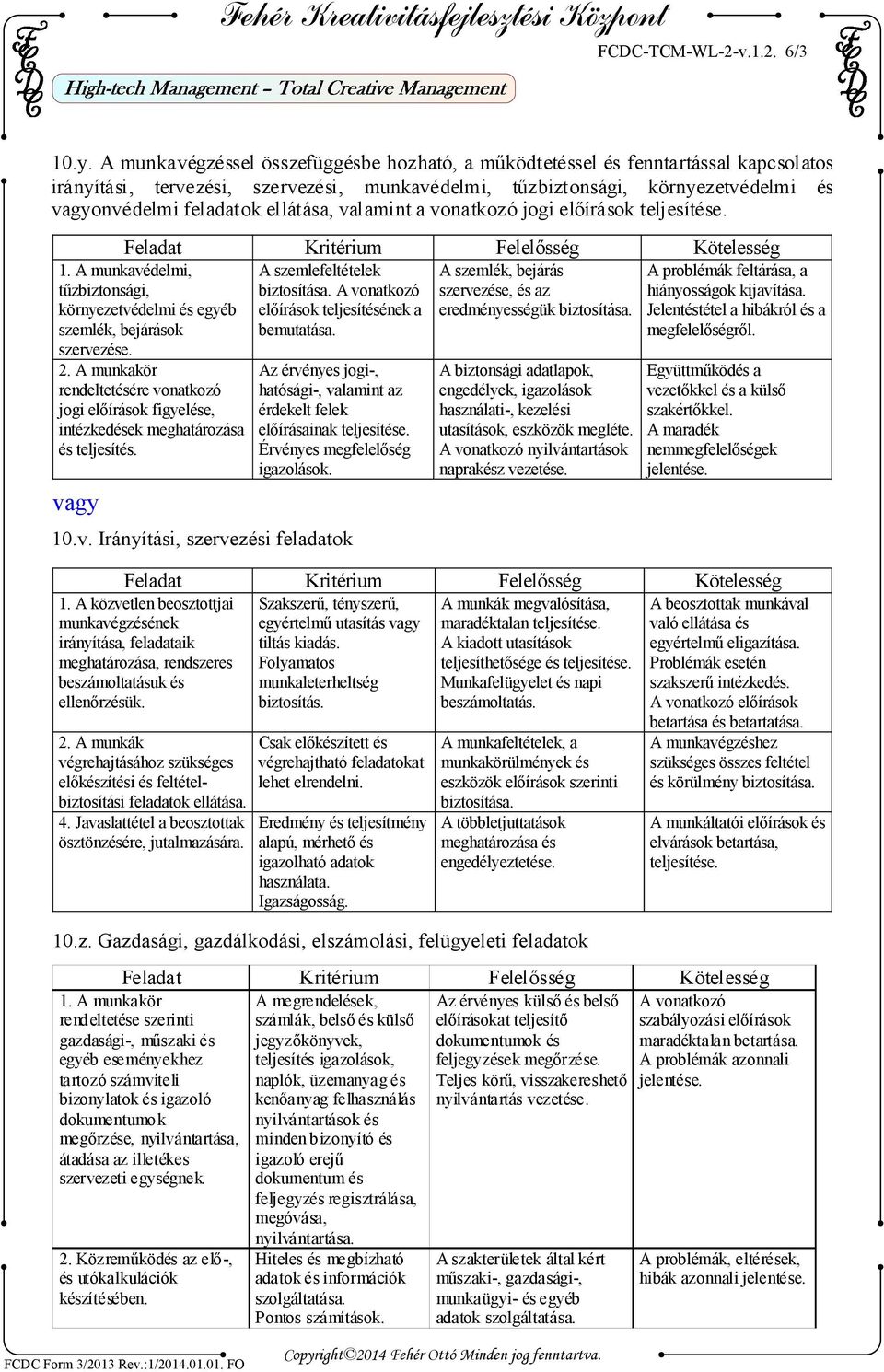 ellátása, valamint a vonatkozó jogi előírások teljesítése. vagy 1. A munkavédelmi, tűzbiztonsági, környezetvédelmi és egyéb szemlék, bejárások szervezése. 2.