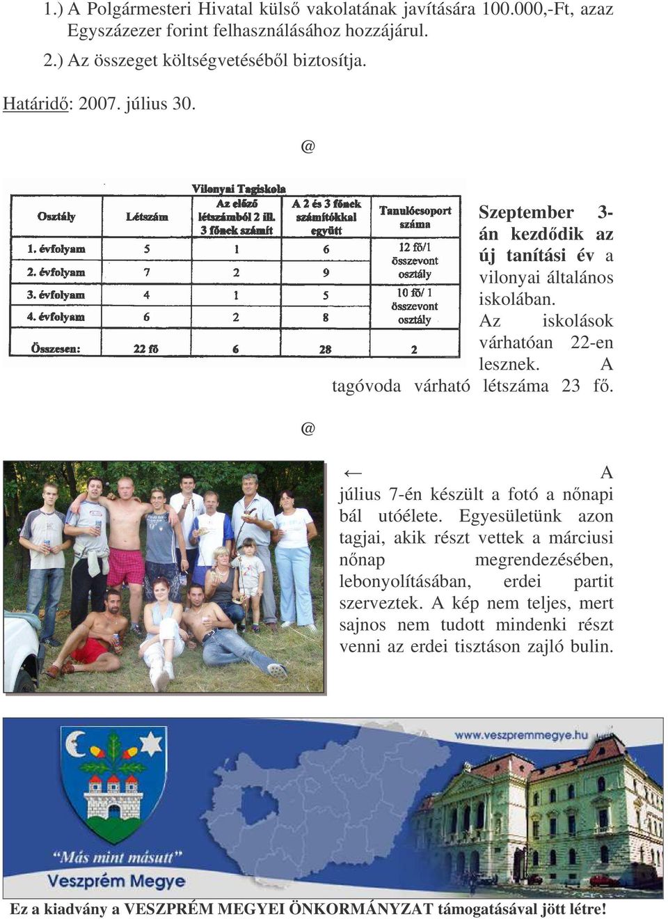 A tagóvoda várható létszáma 23 f. A július 7-én készült a fotó a nnapi bál utóélete.