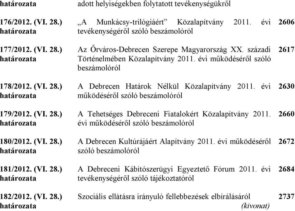 századi Történelmében Közalapítvány 2011. évi működéséről szóló beszámolóról A Debrecen Határok Nélkül Közalapítvány 2011.