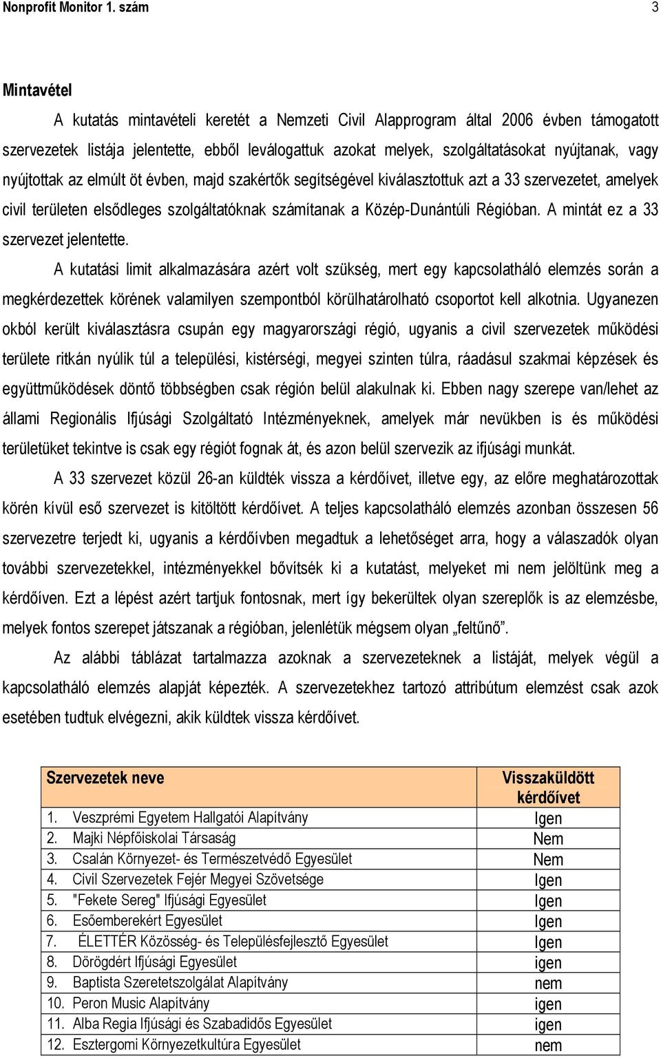 vagy nyújtottak az elmúlt öt évben, majd szakértők segítségével kiválasztottuk azt a 33 szervezetet, amelyek civil területen elsődleges szolgáltatóknak számítanak a Közép-Dunántúli Régióban.