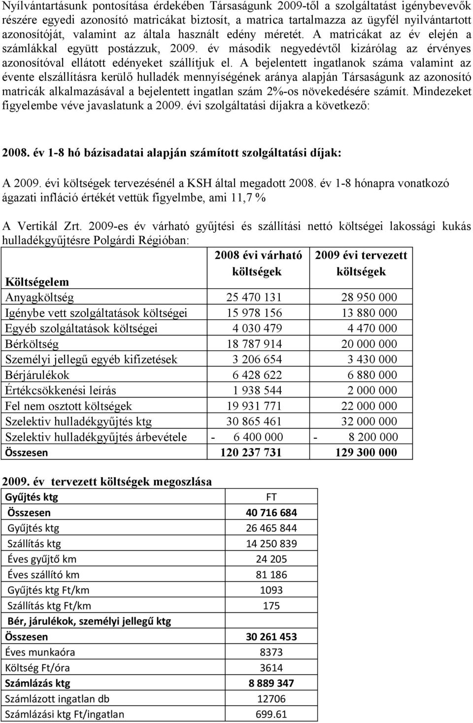 A bejelentett ingatlanok száma valamint az évente elszállításra kerülő hulladék mennyíségének aránya alapján Társaságunk az azonosító matricák alkalmazásával a bejelentett ingatlan szám 2%-os